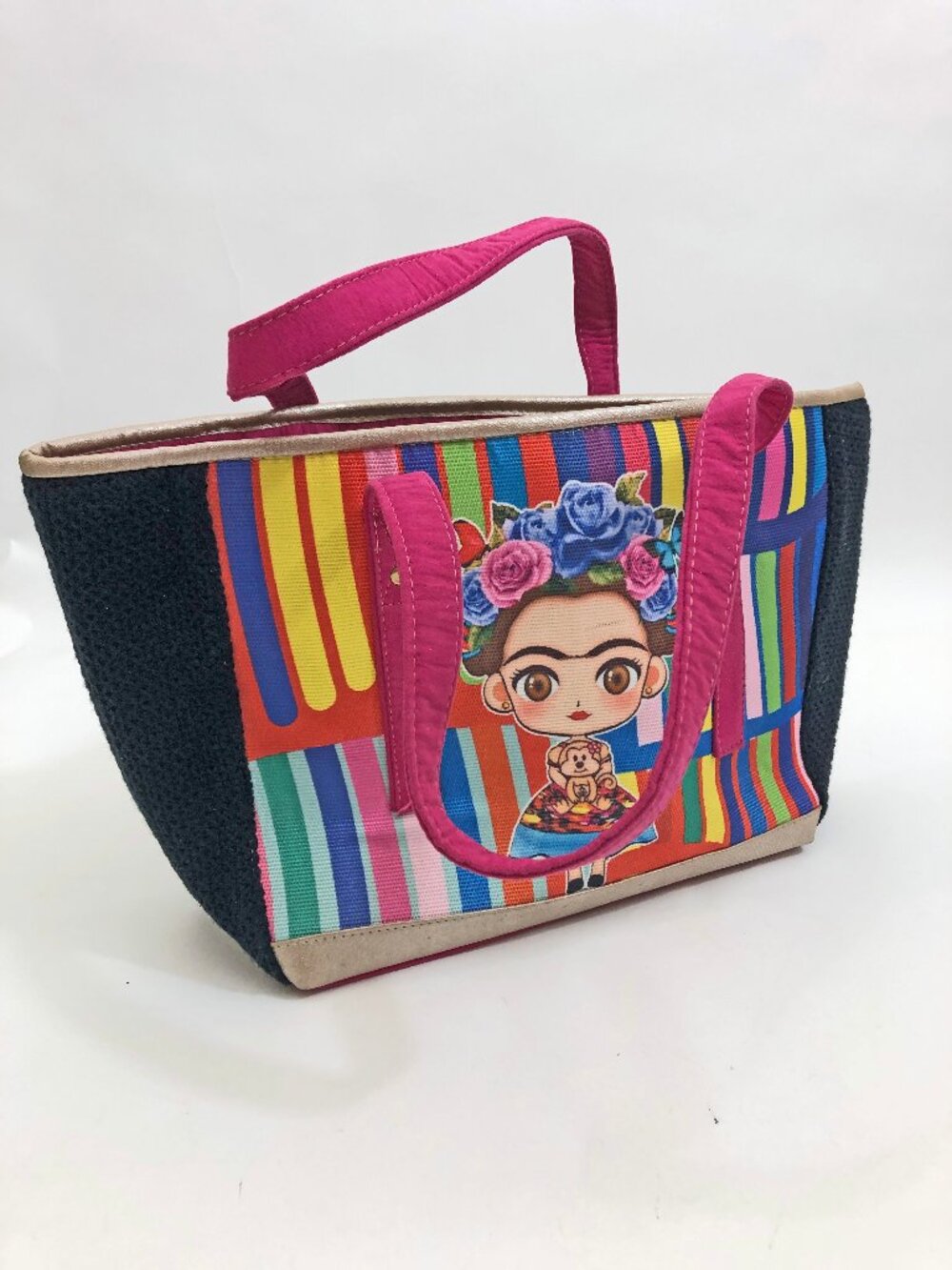 Frida Kahlo Tote Bag Large 13x10x5 inches Colorful Stripes & Artwork